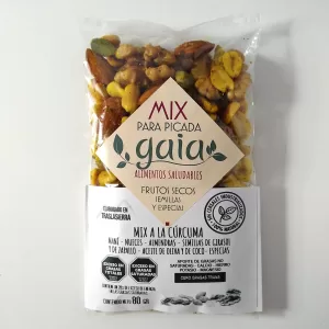 Mix para Picada a la cúrcuma con almendras, cajú, nueces, maní, girasol, semillas de zapallo, especias y aceite de coco x 80g